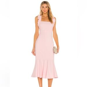 Likely Light Pink Ruffle Strap Midi Dress
